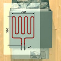 Sauna Heizstab - Heizelement, in Hintergrund ein Knüllwald Helo Saunaheizgerät